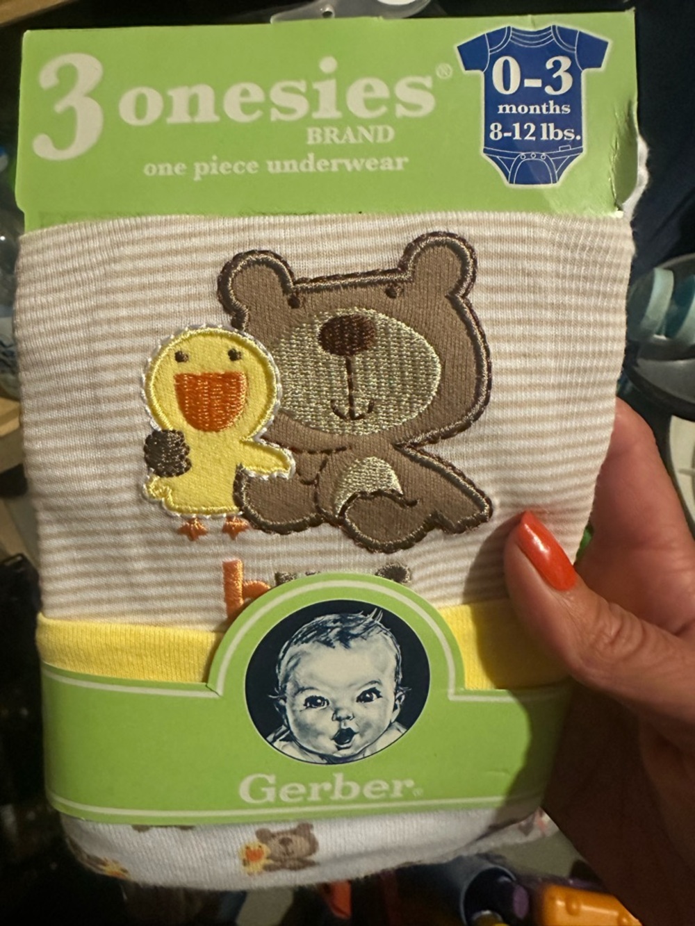 Gerber 3-Pack Baby Onesies 0-3 Months Bear Duck NWT Cotton